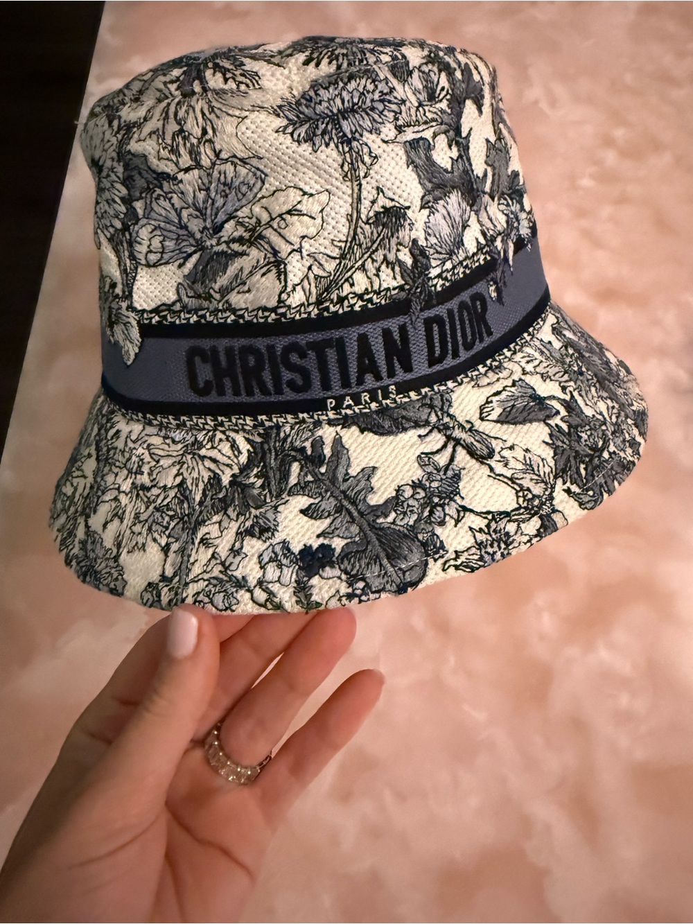 Dior Kids Blue and White Floral Jacquard Bucket Hat